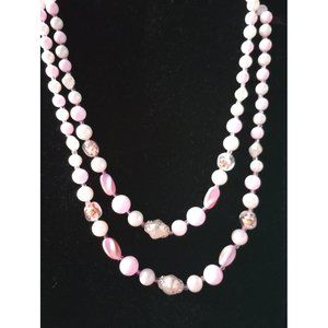 Pink Double Strand Beaded Necklace Vintage
